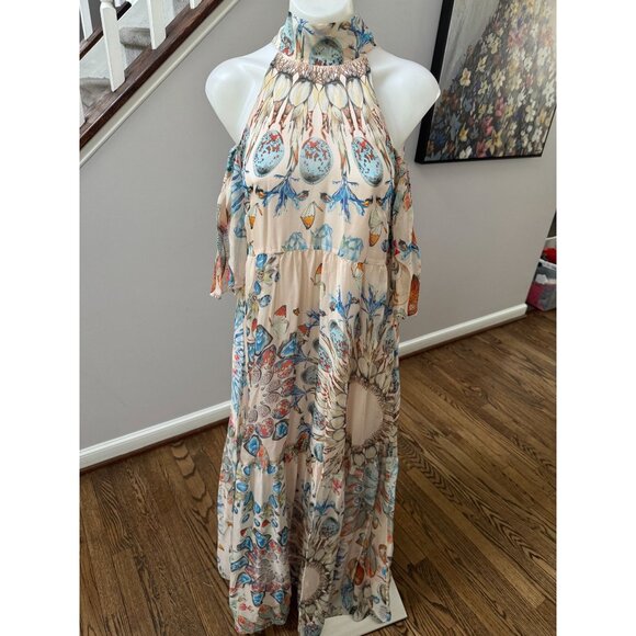 TEMPERLEY LONDON Cold Shoulder Tie Neck Silk Maxi Dress Size 4 US 8 UK - Picture 1 of 3